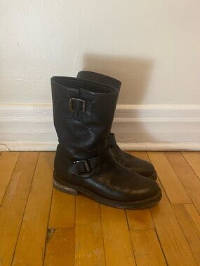 Frye Black Leather Combat Moto Boots